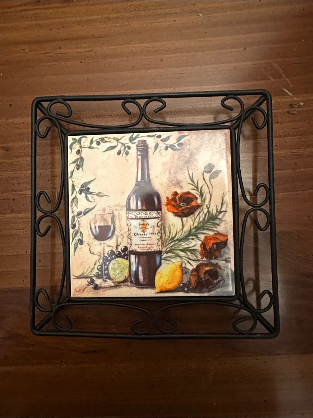 Wine-Themed Decorative Ceramic Tile Coasters/ Wall Plaques - Set of 2
